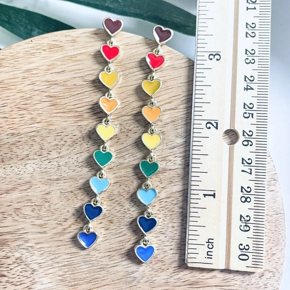 2/$30🌵 Mini Rainbow Heart Dangle Earrings Boho Minimalist Colorful Kawaii NEW